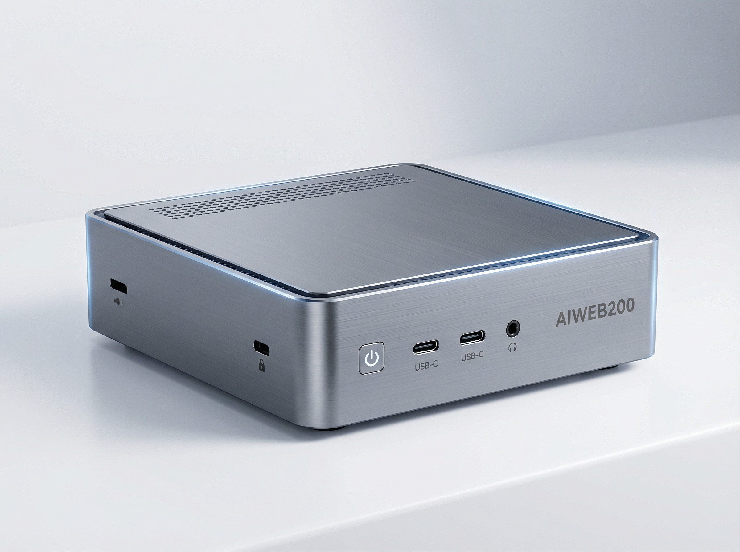 NexTune CryGen200 AI Mini PC side view showing metallic grey aluminum chassis and compact form factor
